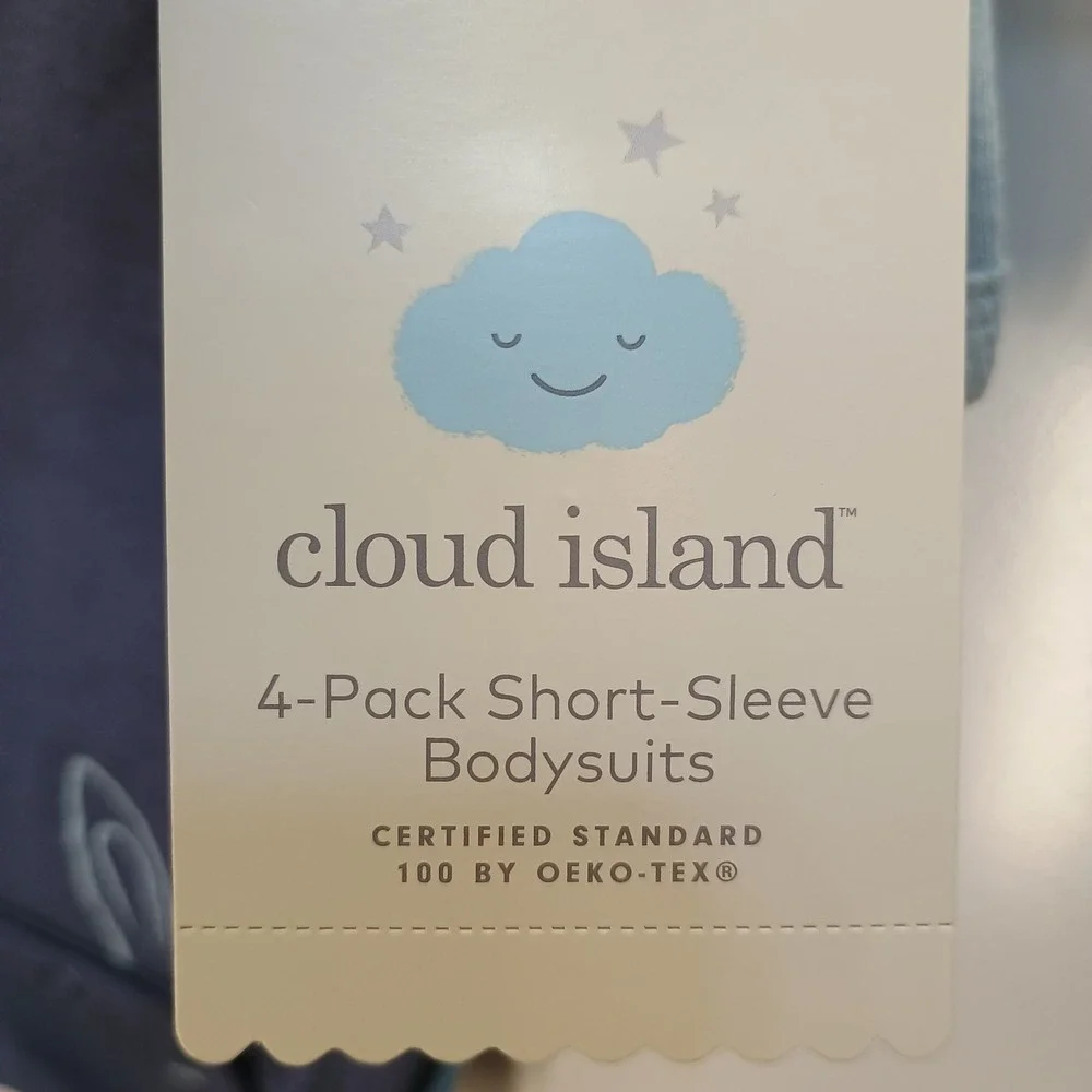 SET‎ OF 4 Cloud Island 0-3 Month Boys Short Sleeve Blue Stripe Baby Bodysuits